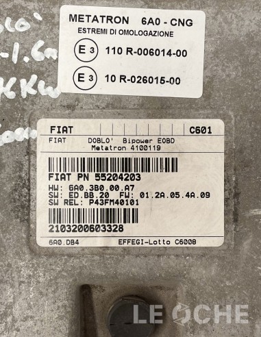 Etichetta e codici dell'ECU usata per Fiat Doblò