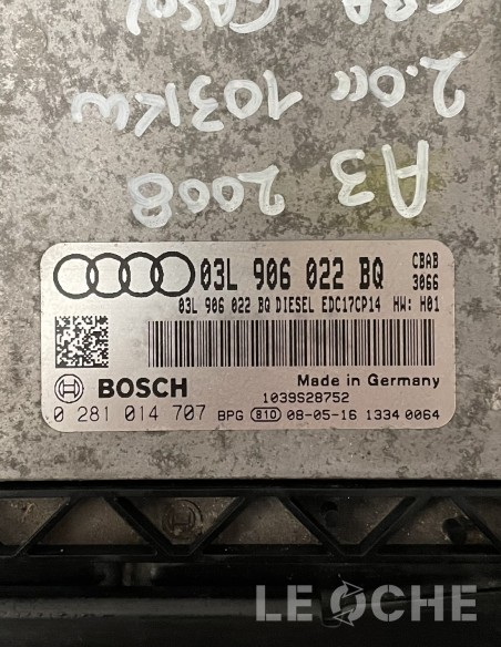 Etichetta e codici dell'ECU usata per Audi A3